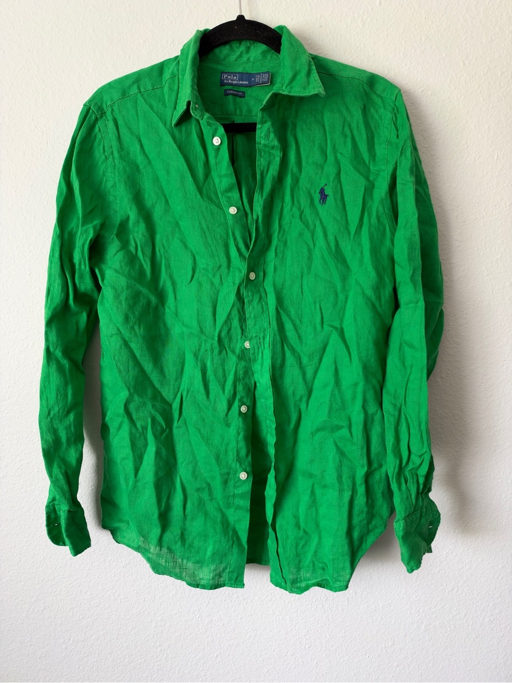 POLO RALPH LAUREN Long Sleeve Shirt Linen Button Down Green Mens Medium